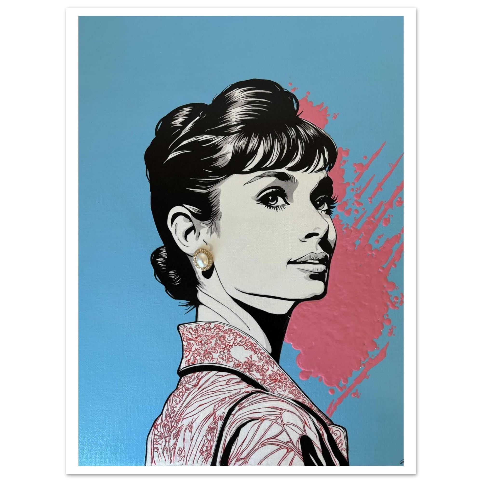 Hand Painted Audrey Hepburn Fine Art Print - Vibrant Giclée Print by Joshua Davis