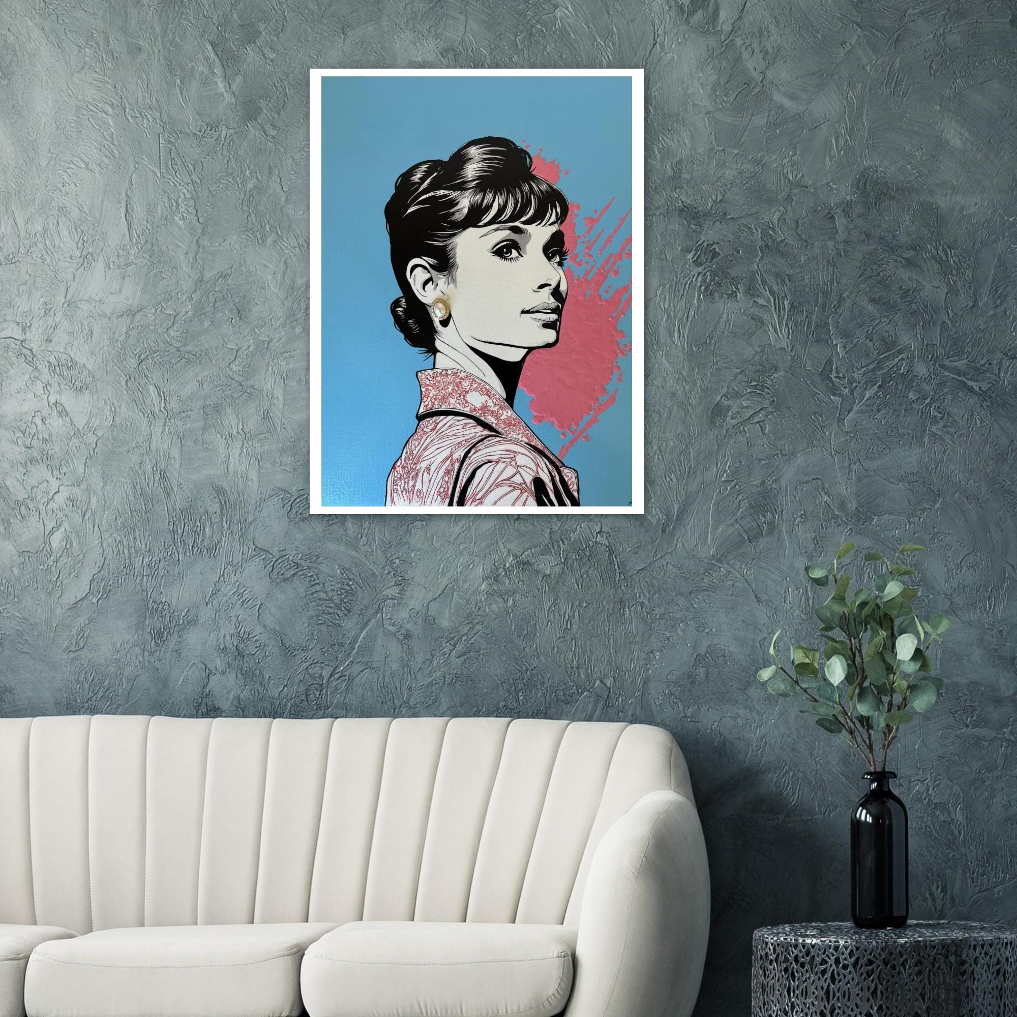 Hand Painted Audrey Hepburn Fine Art Print - Vibrant Giclée Print by Joshua Davis
