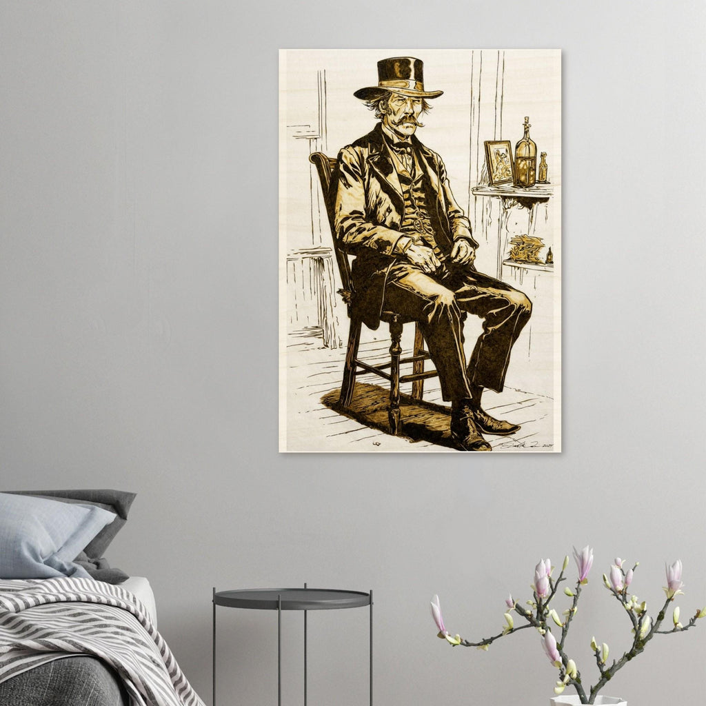 Wood Print -Wyatt Earp Portrait - Fine Art Print on Wood - By Artist Joshua Davis - Original Burned on Paper