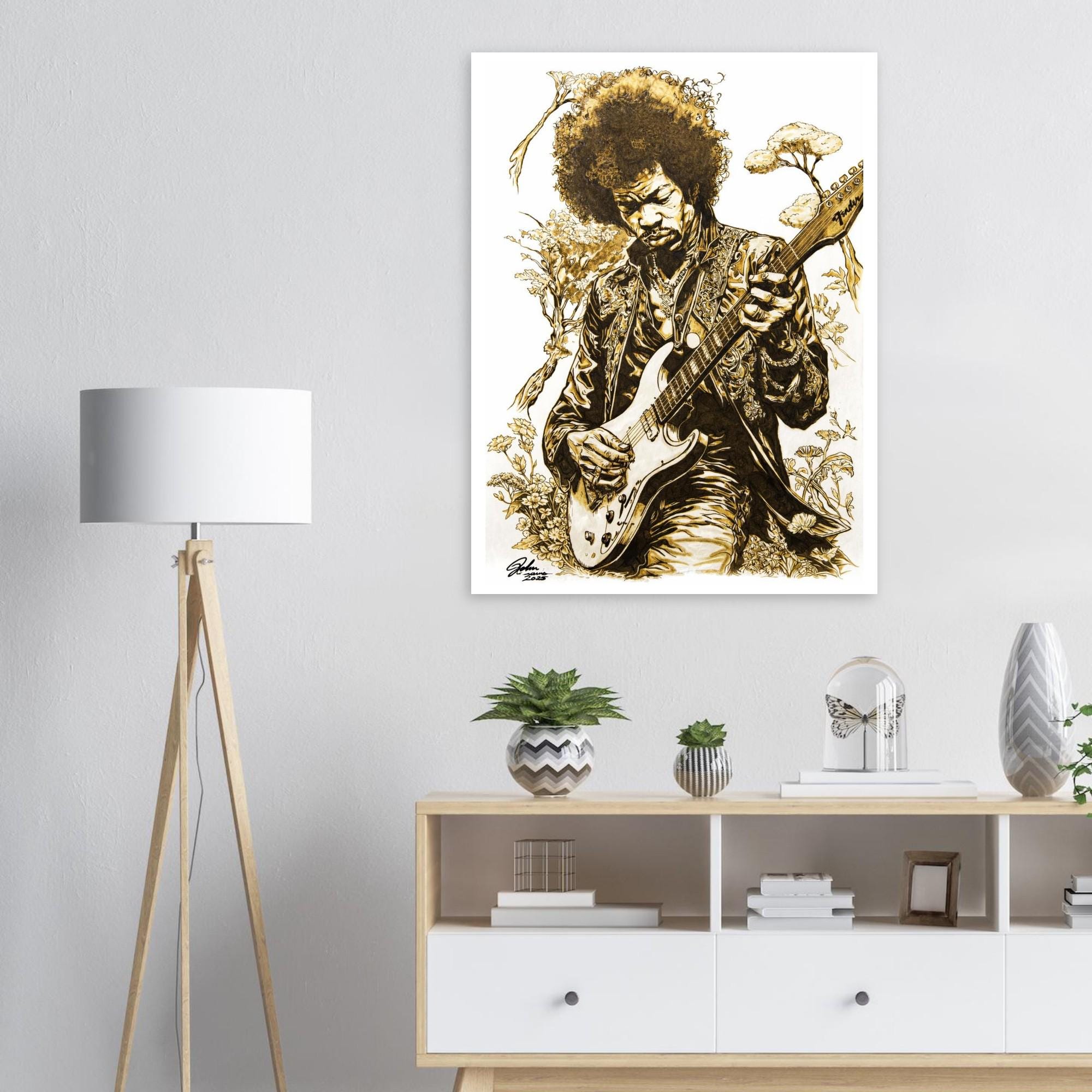 Jimi Hendrix Pyrography Fine Art Poster giclée print - Hand-Burned Unique Artwork