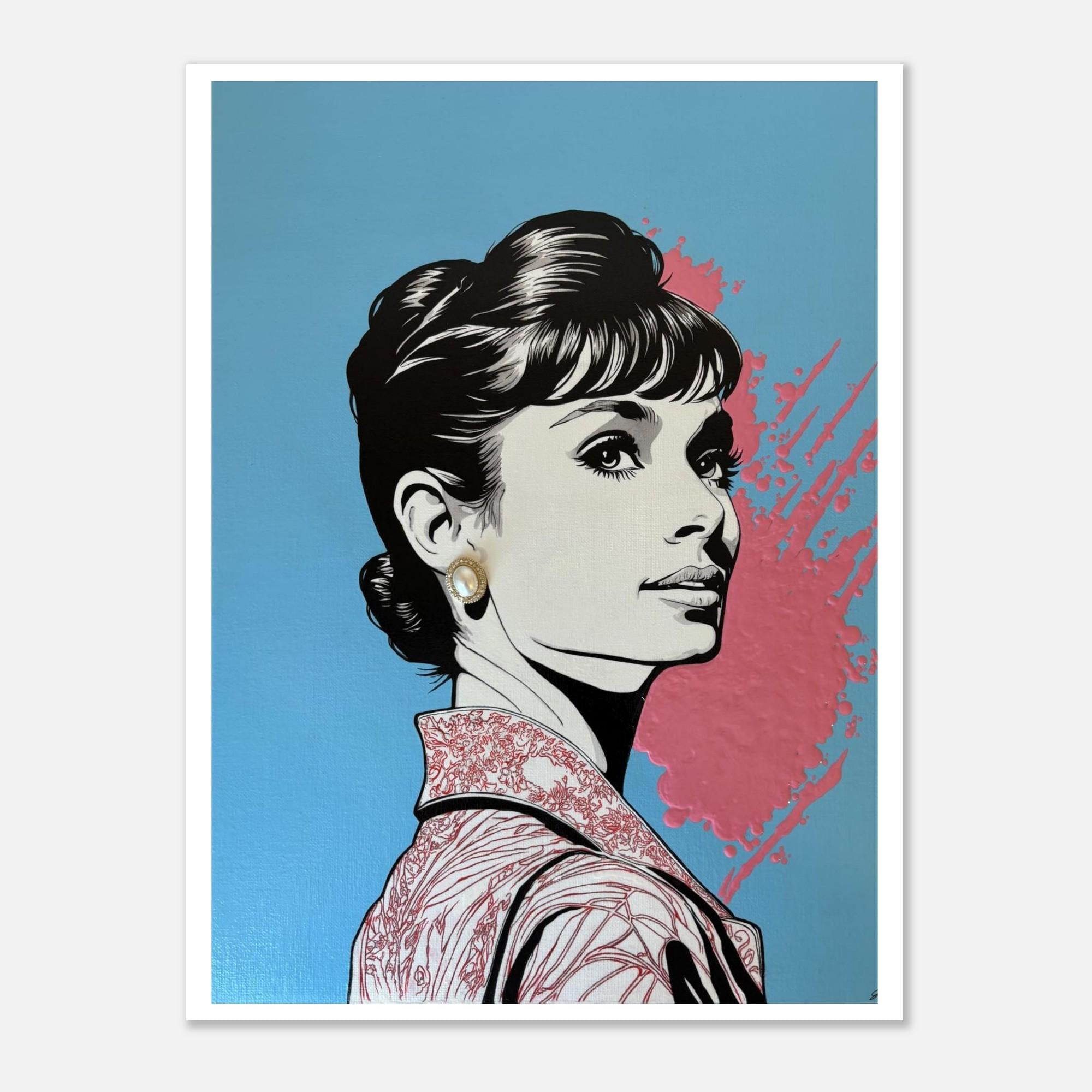 Hand Painted Audrey Hepburn Fine Art Print - Vibrant Giclée Print by Joshua Davis