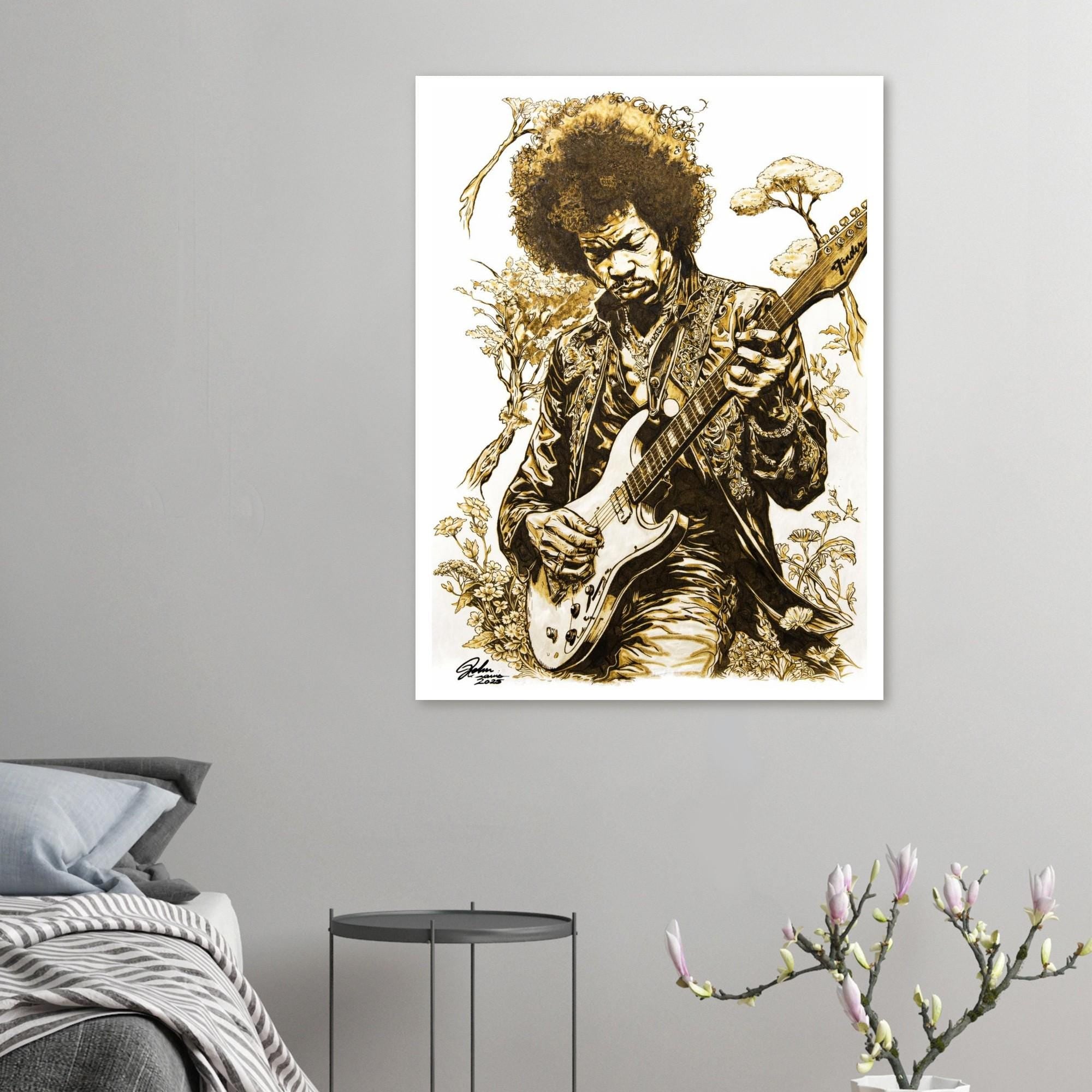 Jimi Hendrix Pyrography Fine Art Poster giclée print - Hand-Burned Unique Artwork