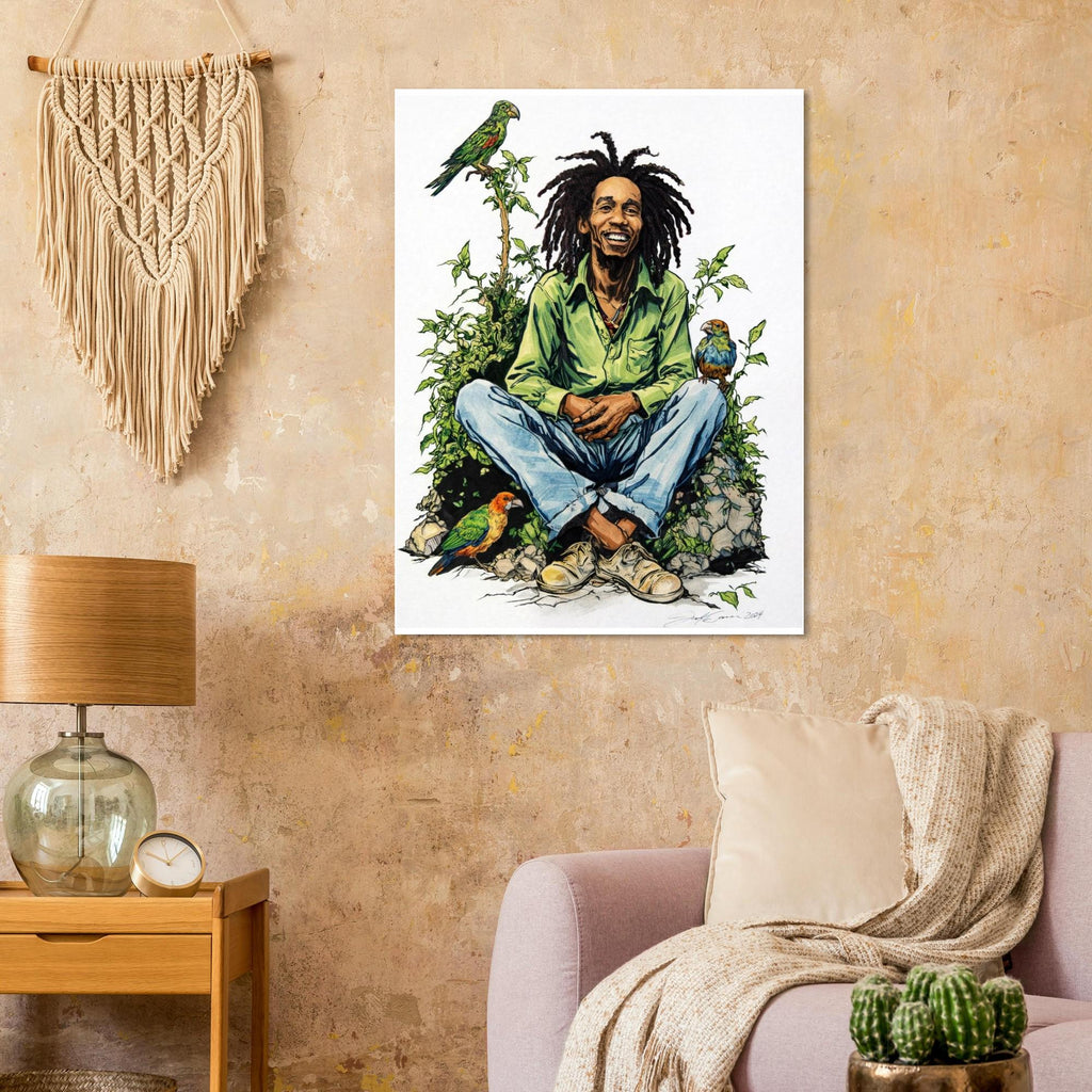 Bob Marley Fine Art Poster '3 Little Birds' by Joshua Davis - Handmade Art Print - Perfect Gift for Music Lovers