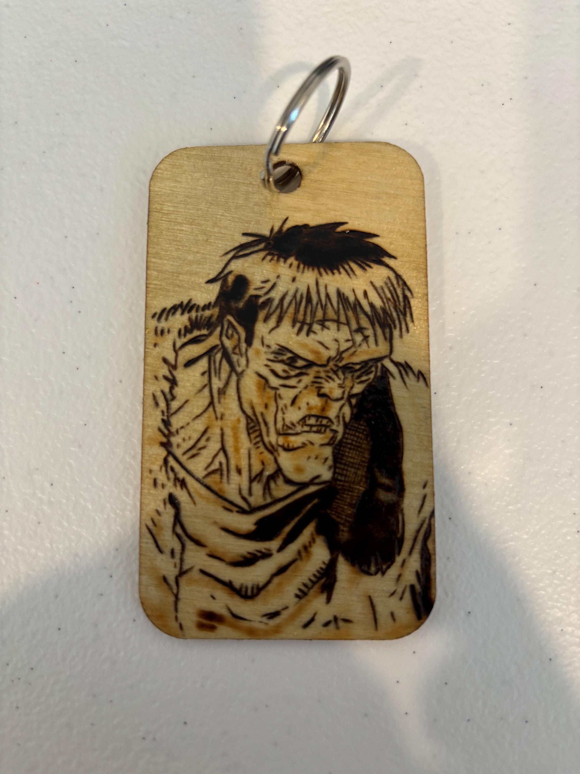 hand wood burned keychain, Frankenstein