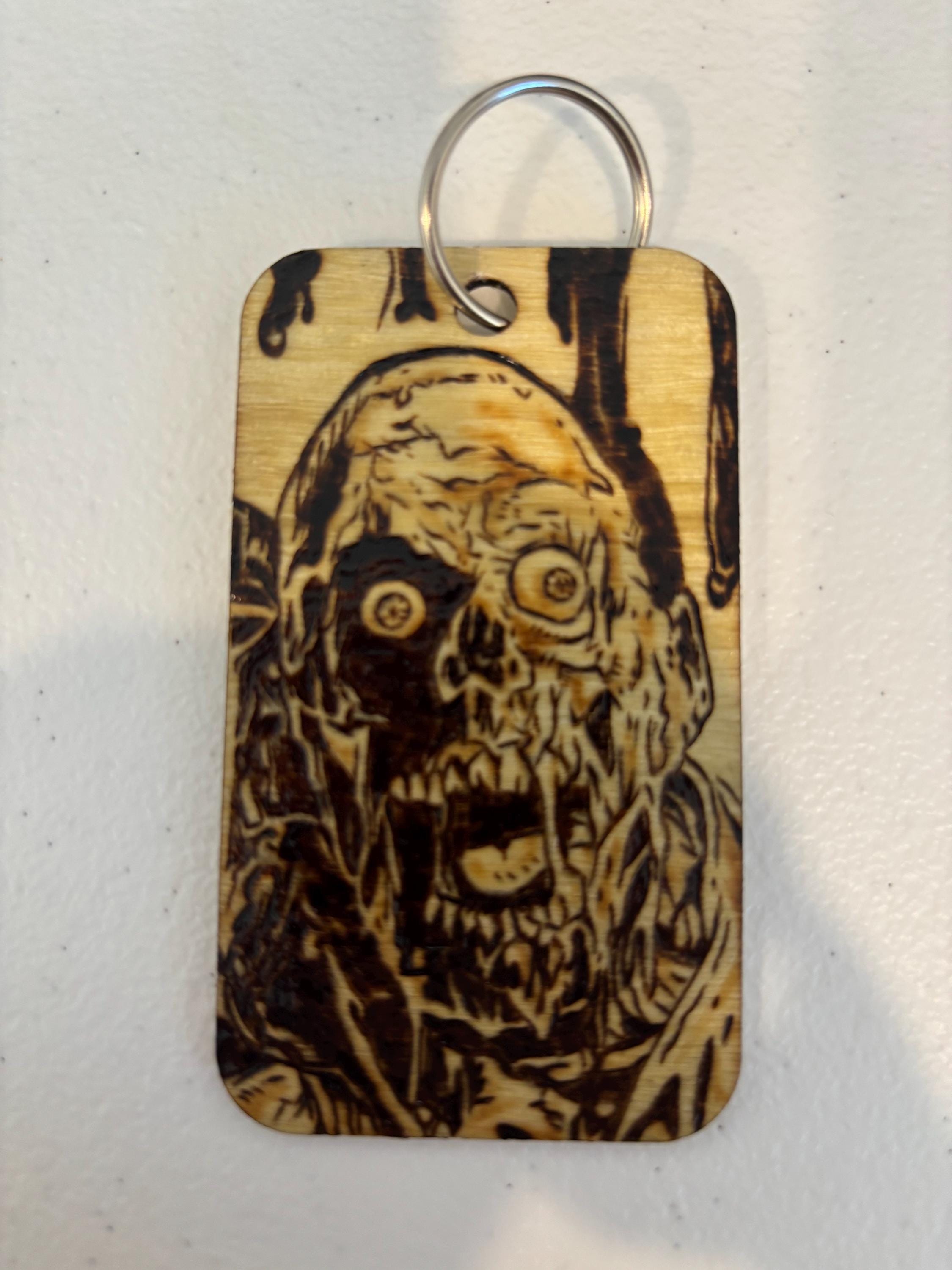 hand wood burned keychain, Tarman night of the living dead