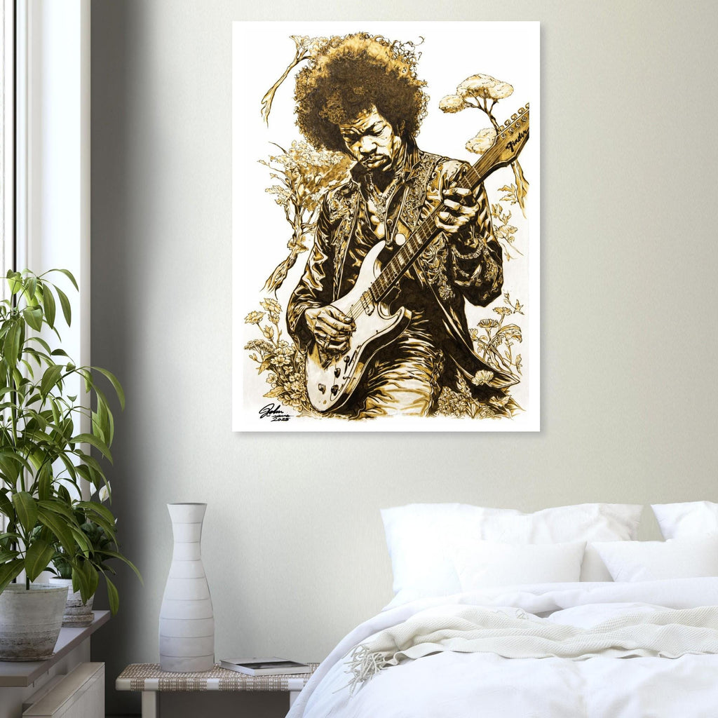Jimi Hendrix Pyrography Fine Art Poster giclée print - Hand-Burned Unique Artwork
