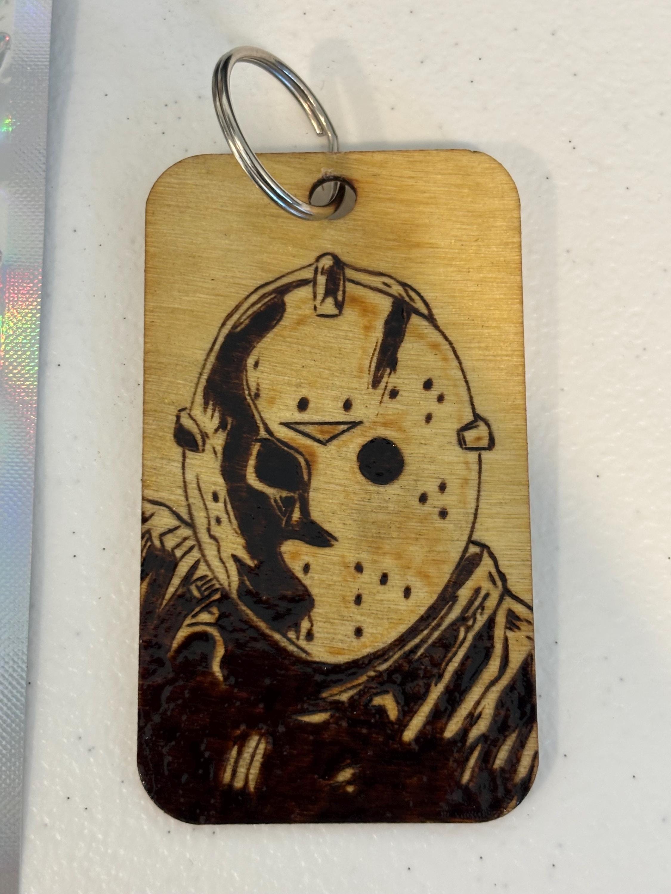 hand wood burned keychain, Jason Voorhees Friday the 13th