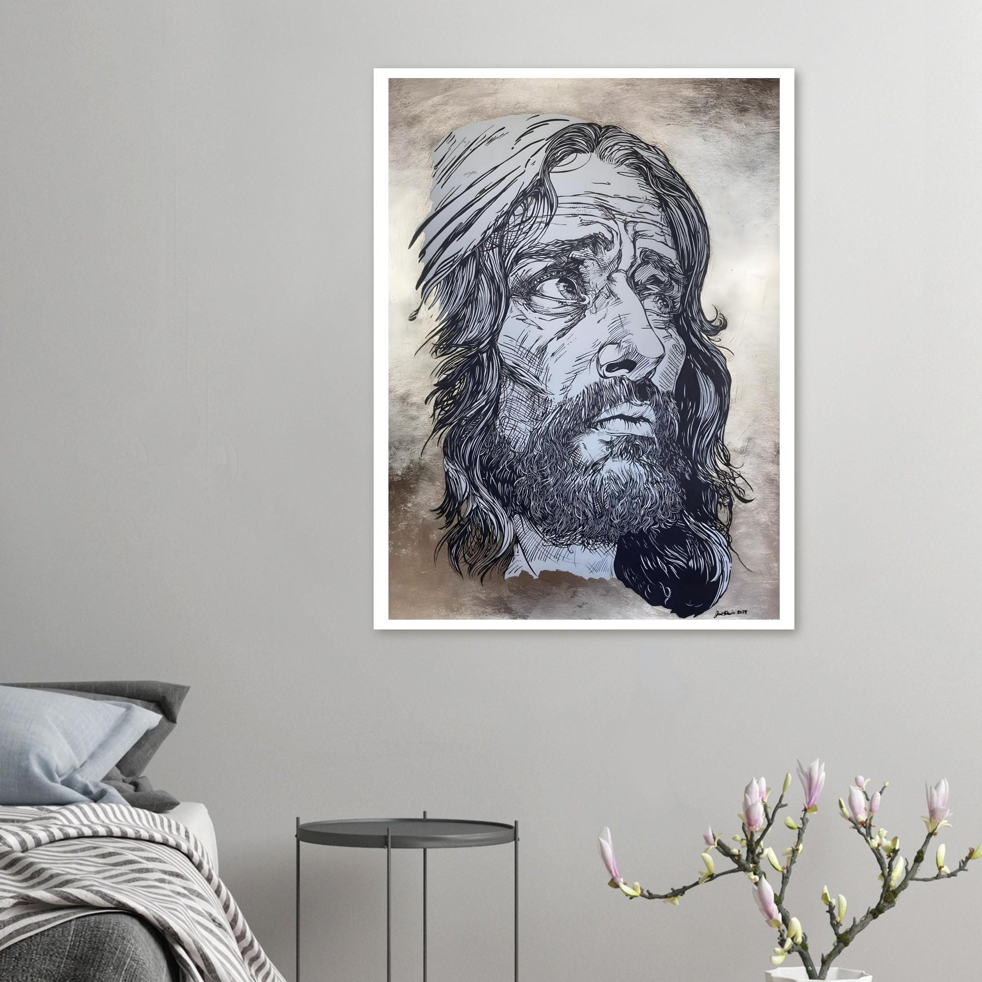 Jesus King of Kings -  Pen and Ink Version - Original Hand Drawn Art Print with 24k Gold Leaf Background- Fine Art Poster