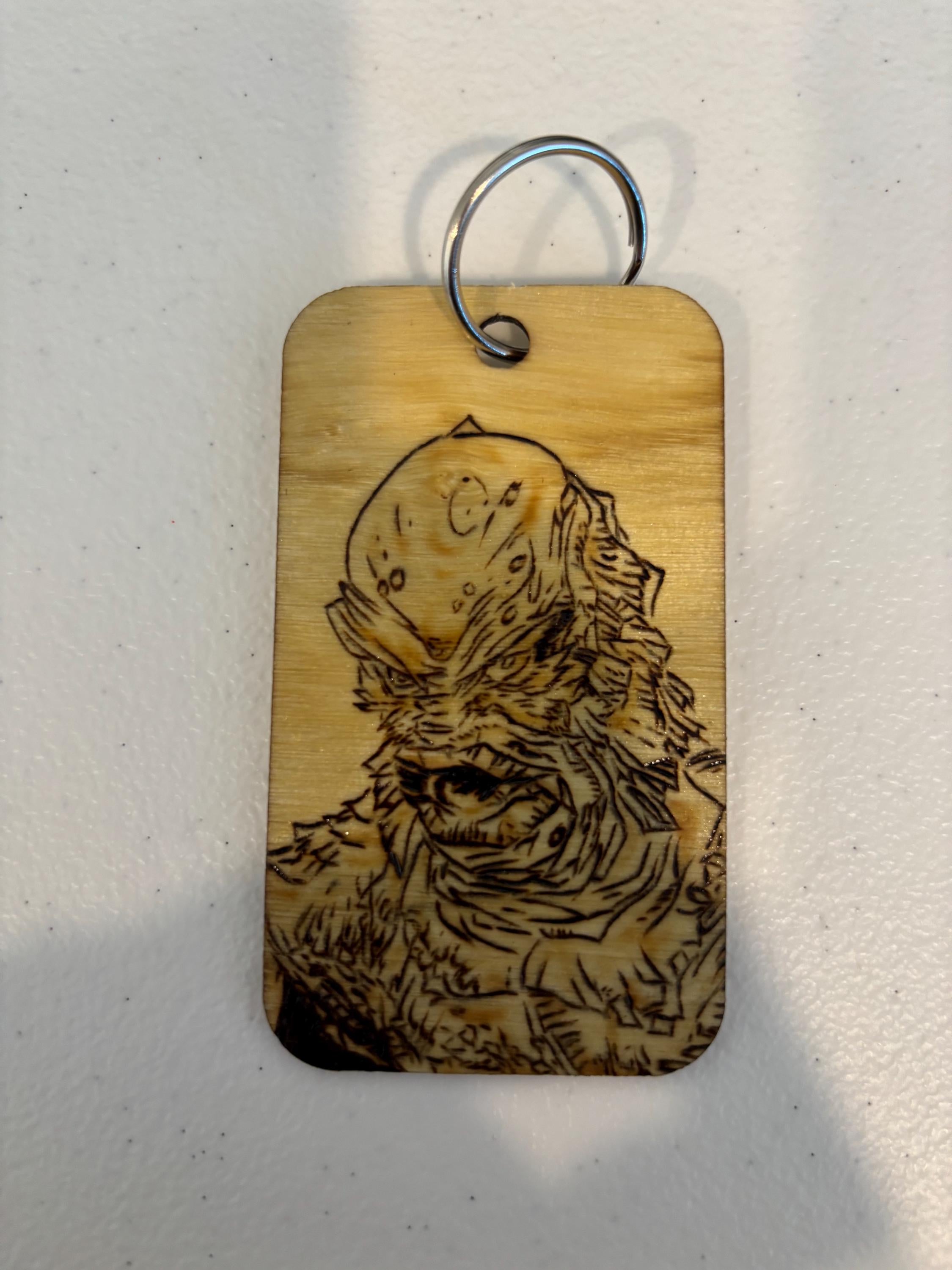 hand wood burned keychain, Creature from the black lagoon