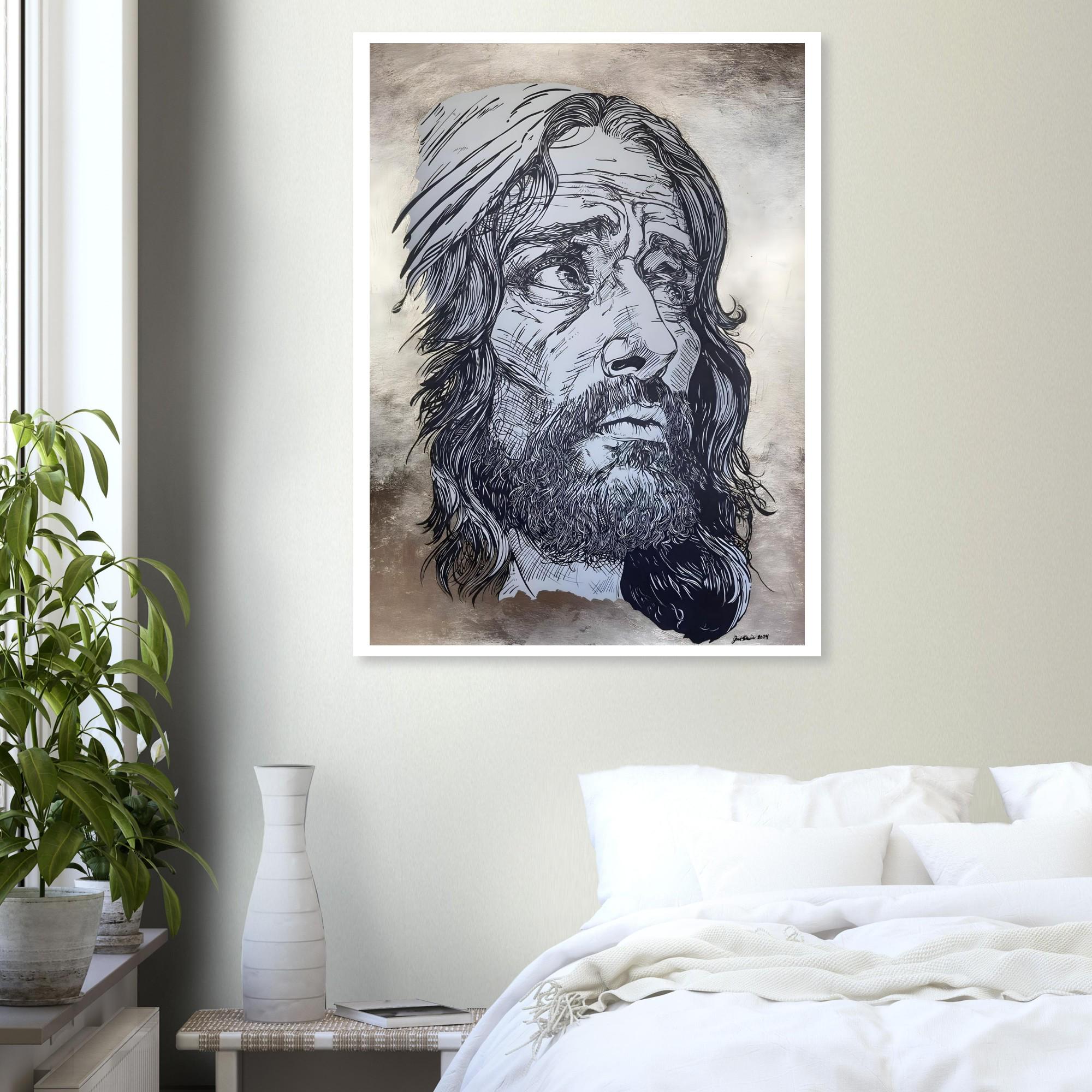 Jesus King of Kings -  Pen and Ink Version - Original Hand Drawn Art Print with 24k Gold Leaf Background- Fine Art Poster
