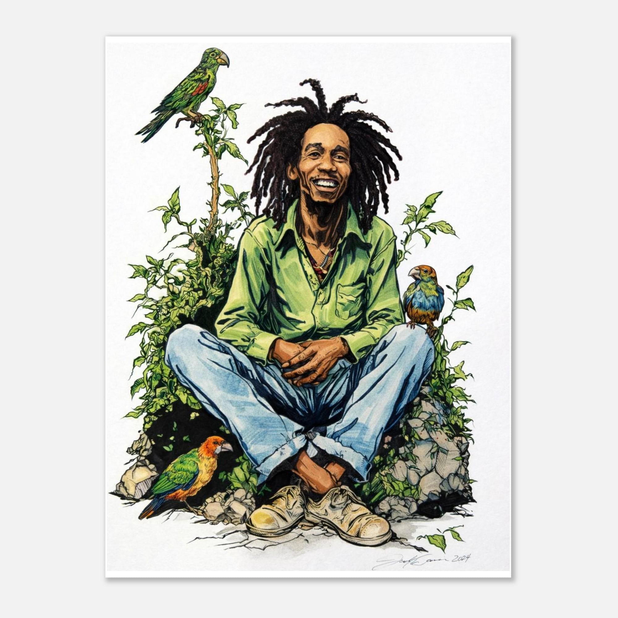 Bob Marley Fine Art Poster '3 Little Birds' by Joshua Davis - Handmade Art Print - Perfect Gift for Music Lovers