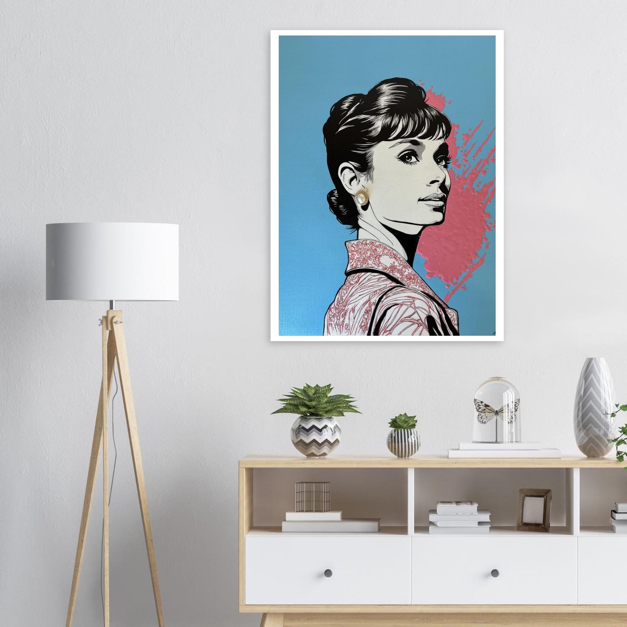Hand Painted Audrey Hepburn Fine Art Print - Vibrant Giclée Print by Joshua Davis