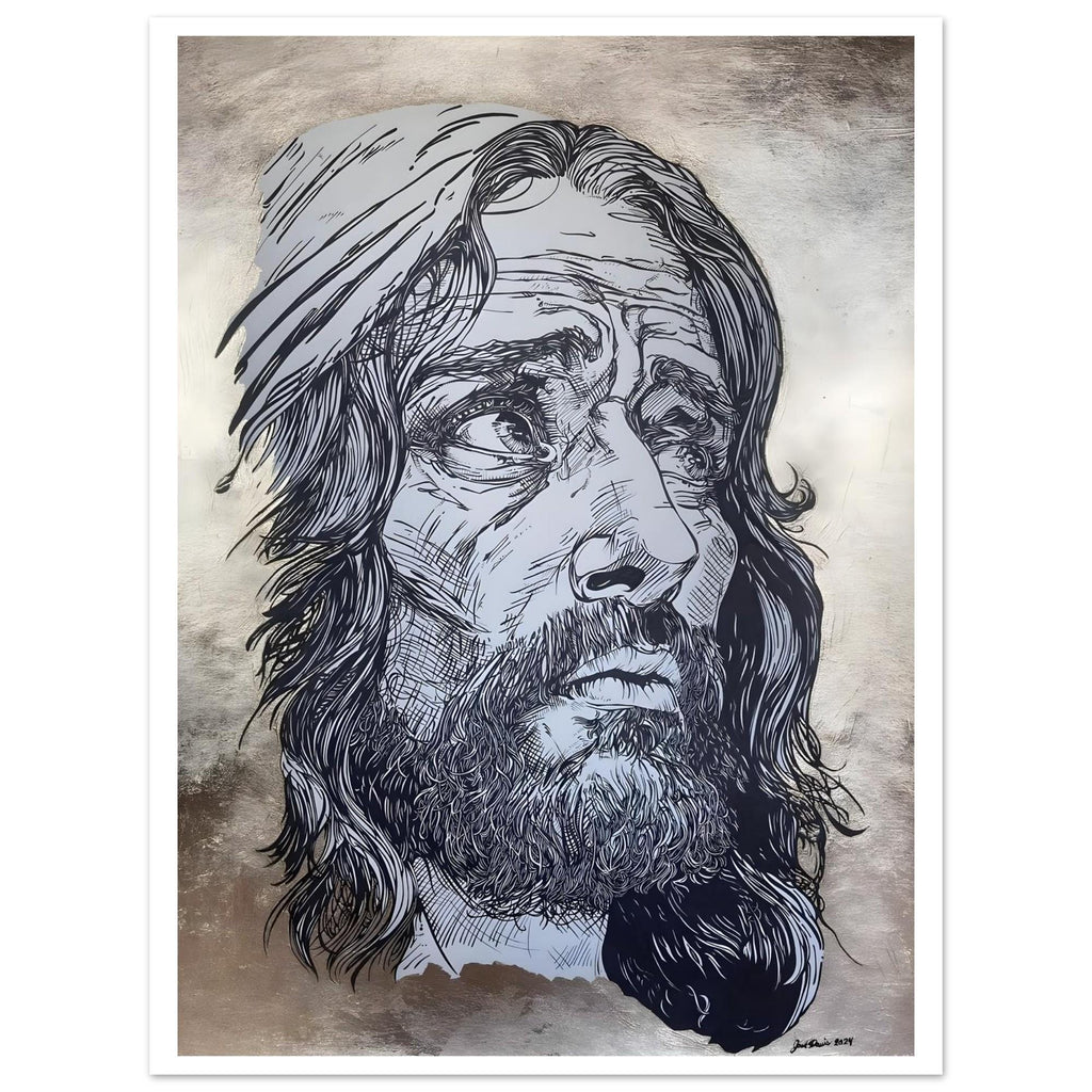 Jesus King of Kings -  Pen and Ink Version - Original Hand Drawn Art Print with 24k Gold Leaf Background- Fine Art Poster