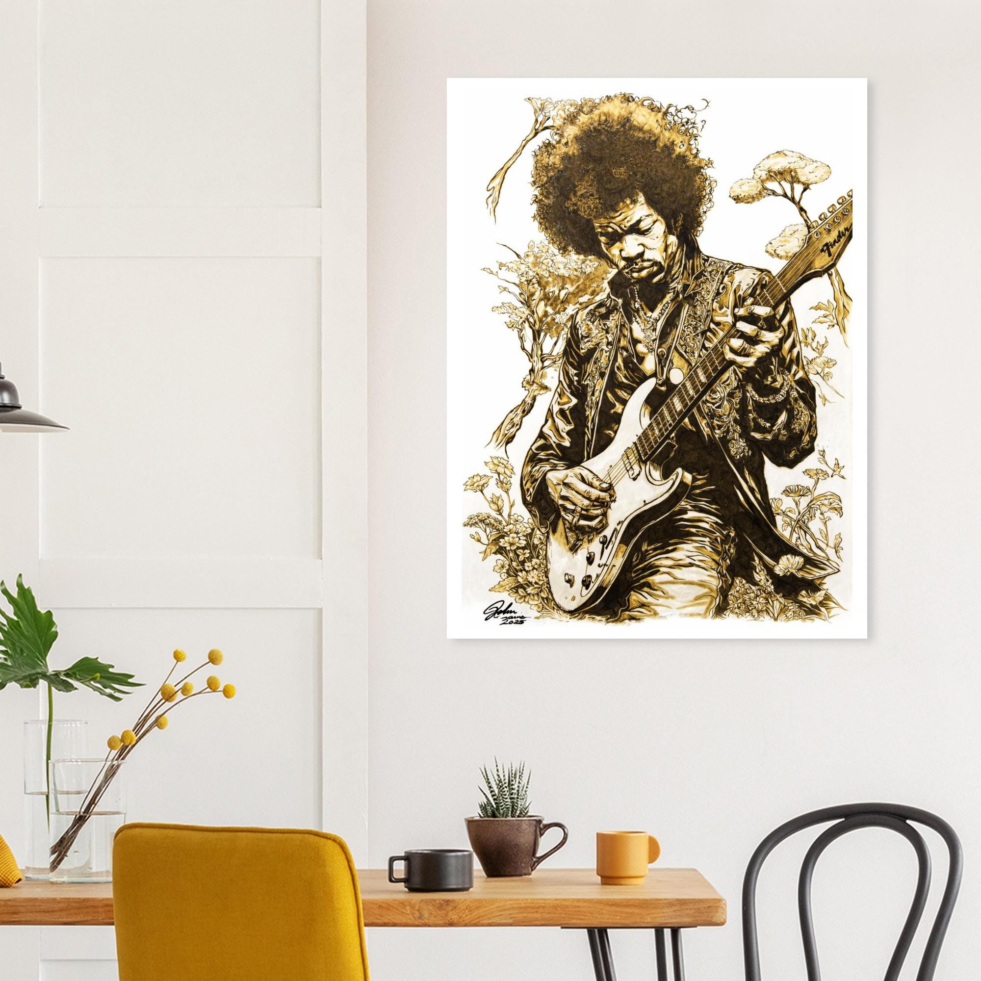 Jimi Hendrix Pyrography Fine Art Poster giclée print - Hand-Burned Unique Artwork