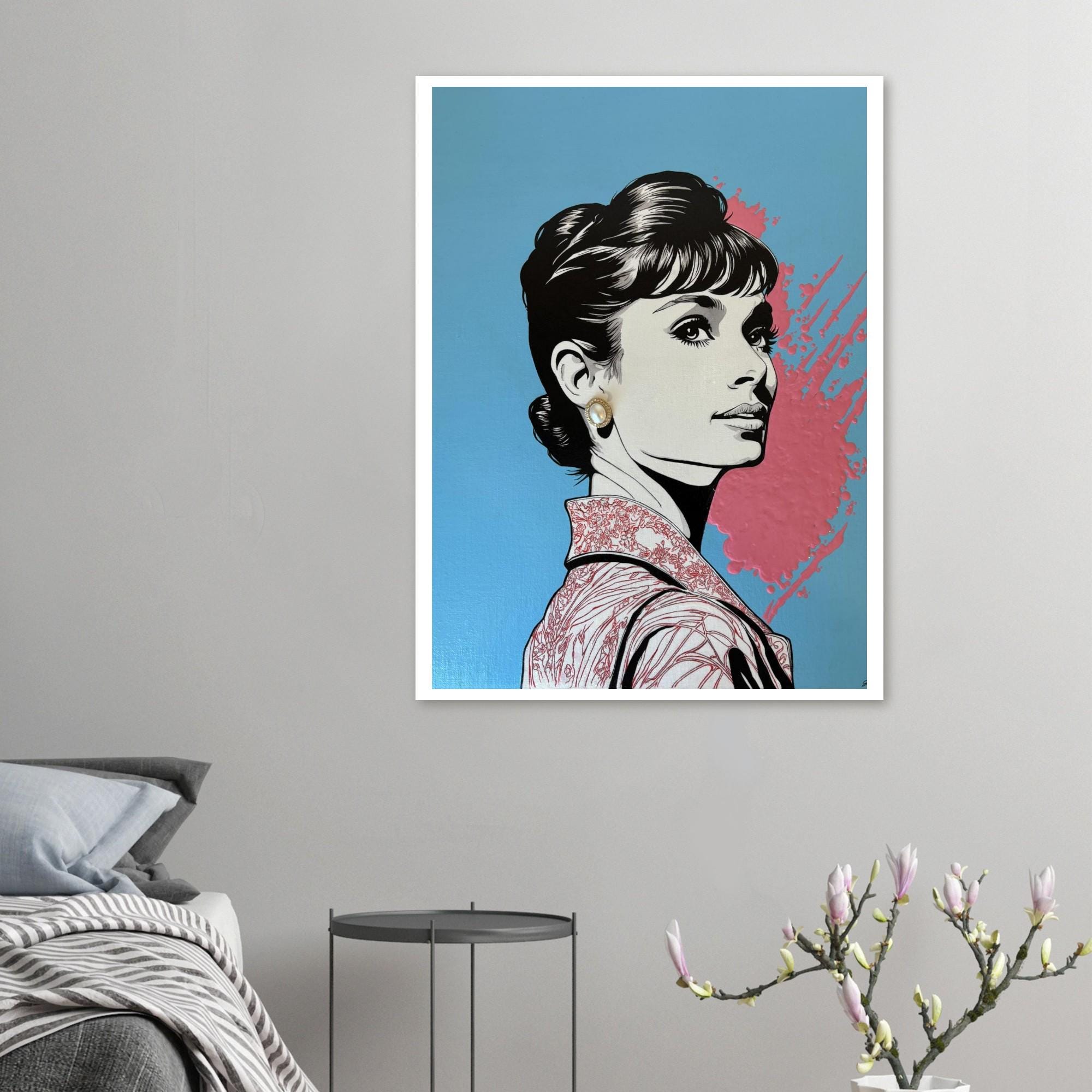 Hand Painted Audrey Hepburn Fine Art Print - Vibrant Giclée Print by Joshua Davis