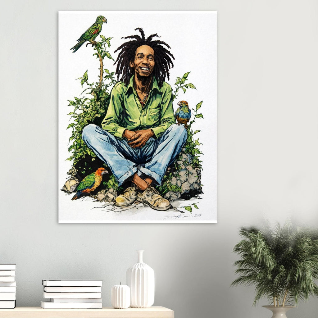 Bob Marley Fine Art Poster '3 Little Birds' by Joshua Davis - Handmade Art Print - Perfect Gift for Music Lovers