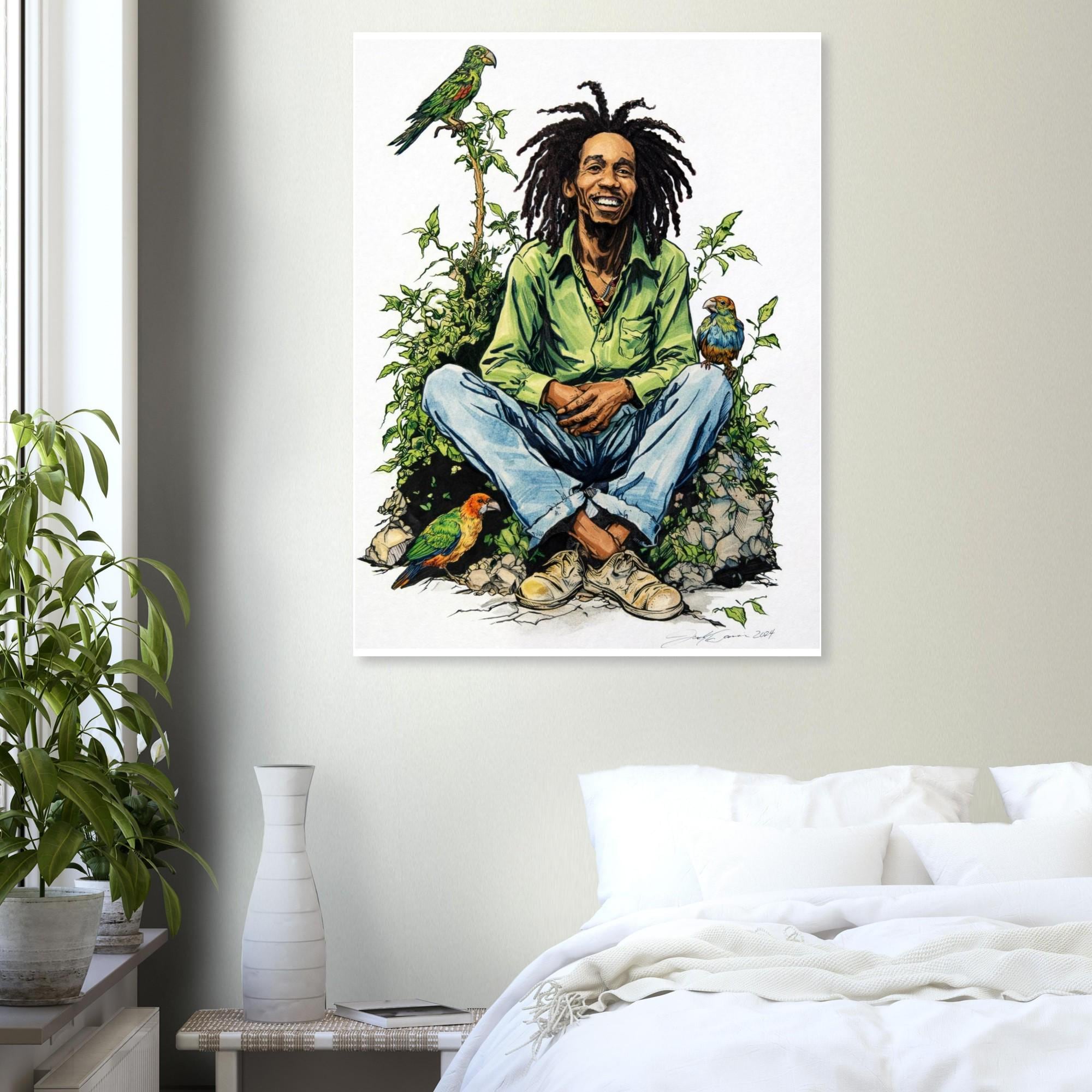 Bob Marley Fine Art Poster '3 Little Birds' by Joshua Davis - Handmade Art Print - Perfect Gift for Music Lovers