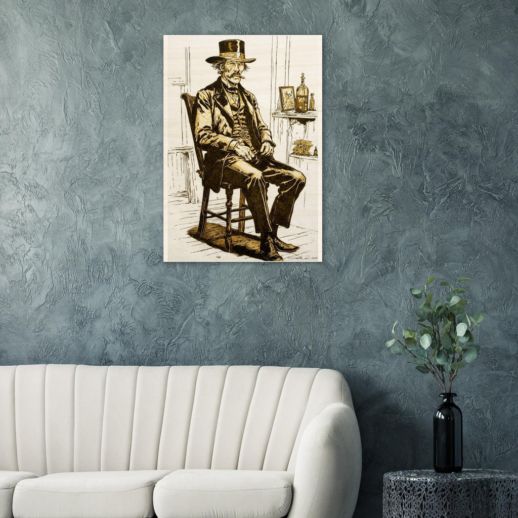 Wood Print -Wyatt Earp Portrait - Fine Art Print on Wood - By Artist Joshua Davis - Original Burned on Paper