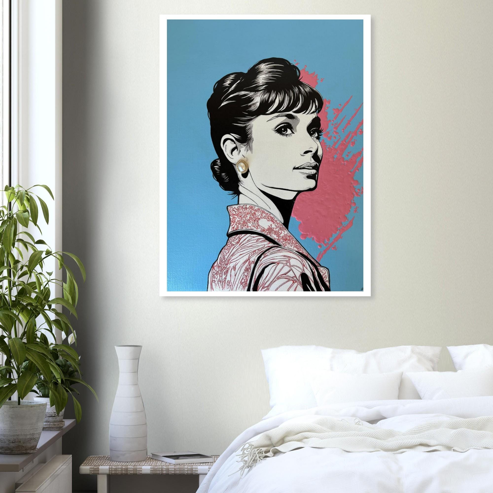 Hand Painted Audrey Hepburn Fine Art Print - Vibrant Giclée Print by Joshua Davis