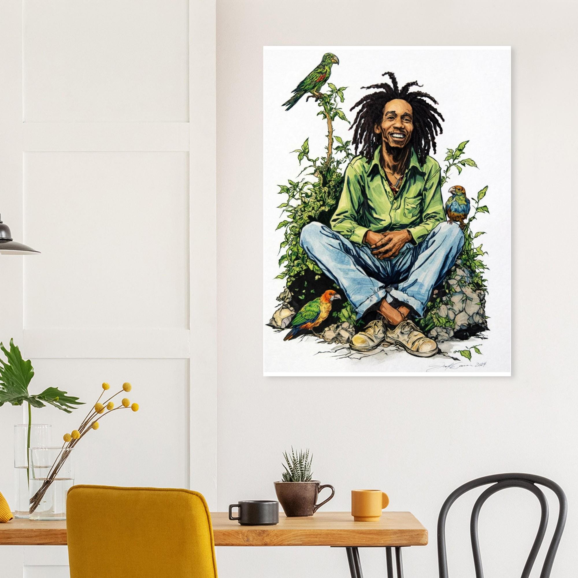 Bob Marley Fine Art Poster '3 Little Birds' by Joshua Davis - Handmade Art Print - Perfect Gift for Music Lovers