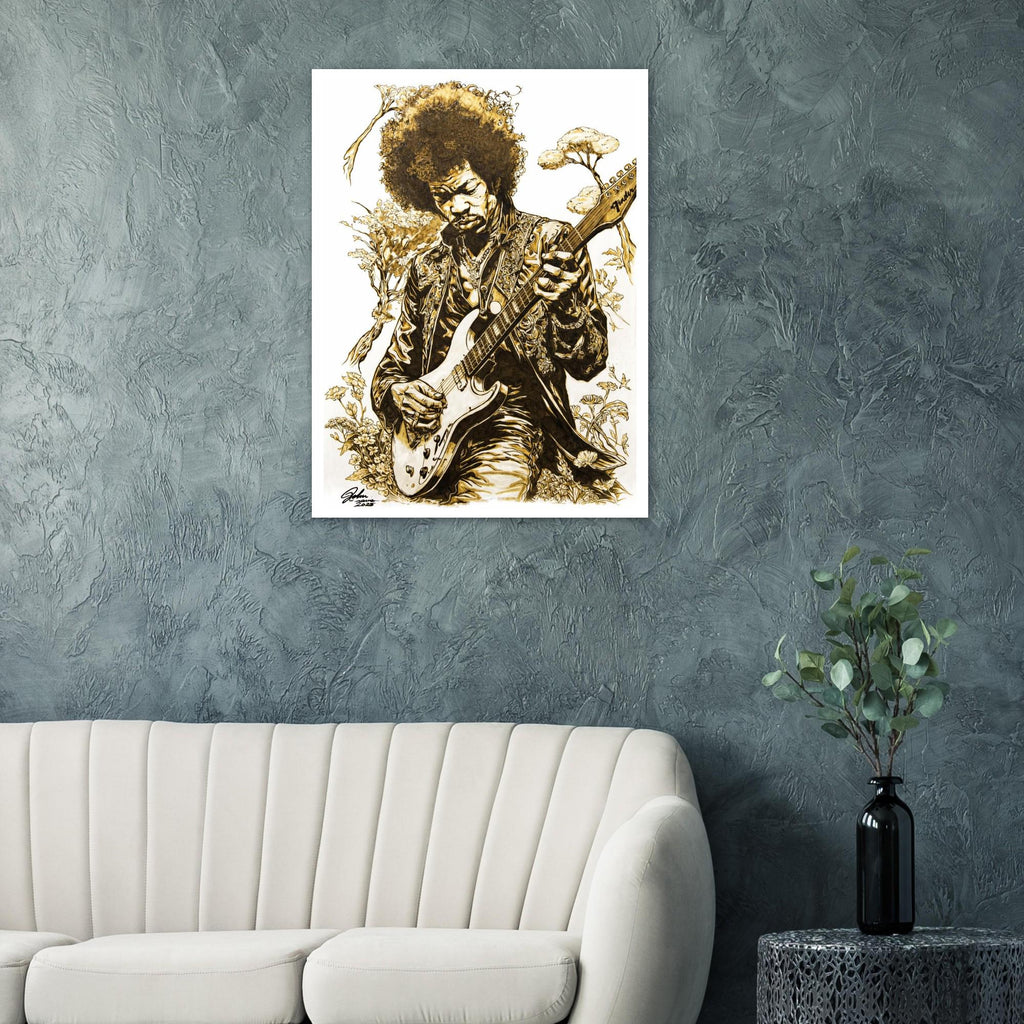 Jimi Hendrix Pyrography Fine Art Poster giclée print - Hand-Burned Unique Artwork