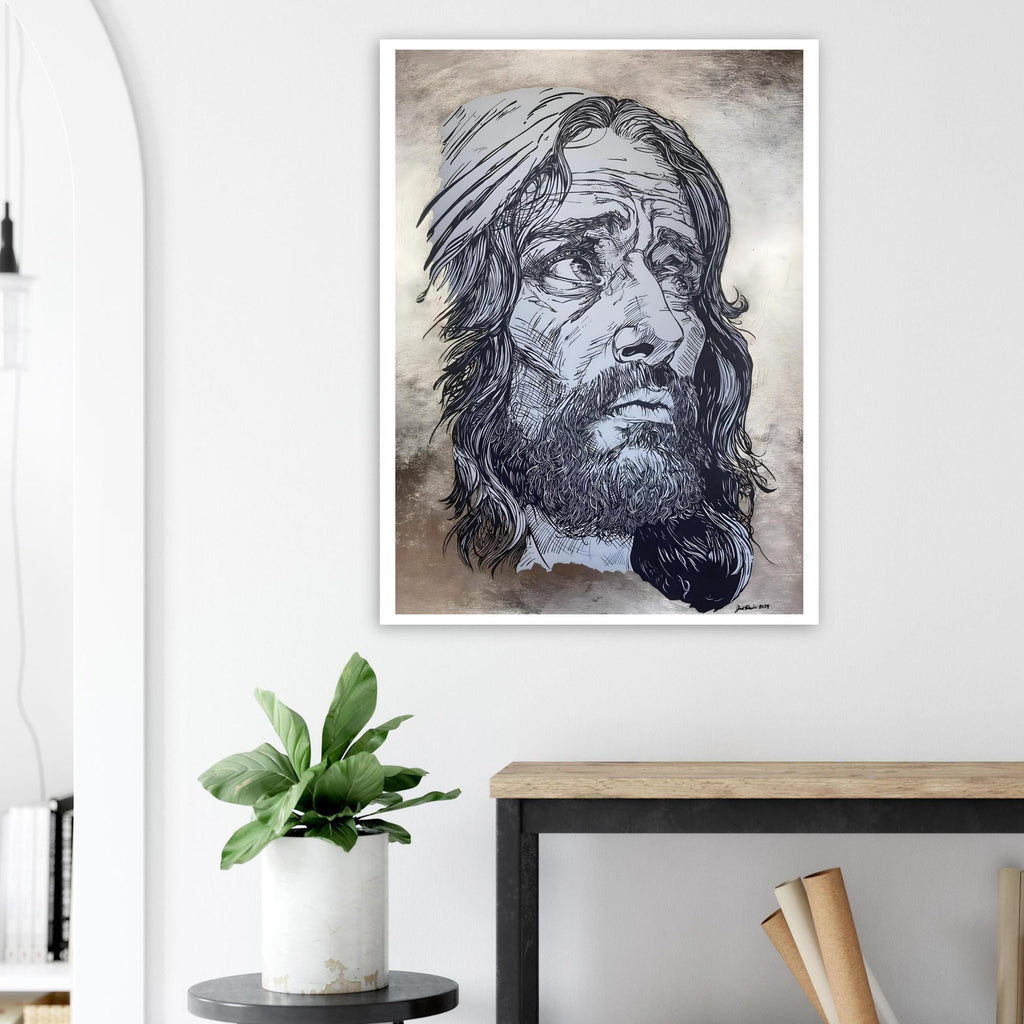 Jesus King of Kings -  Pen and Ink Version - Original Hand Drawn Art Print with 24k Gold Leaf Background- Fine Art Poster