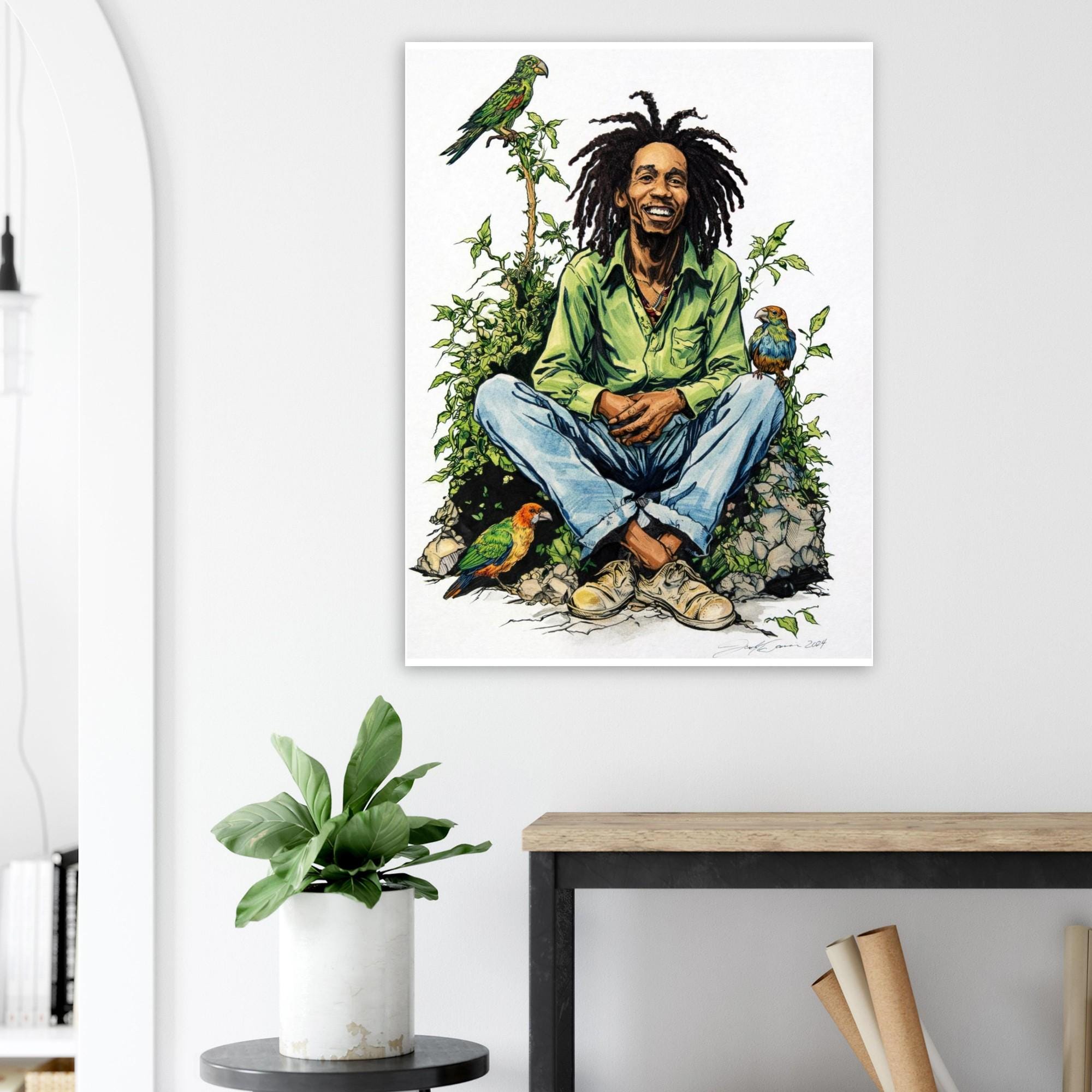 Bob Marley Fine Art Poster '3 Little Birds' by Joshua Davis - Handmade Art Print - Perfect Gift for Music Lovers