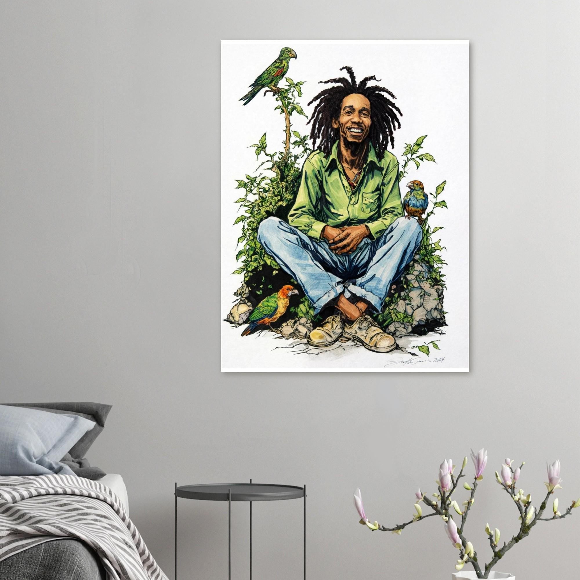 Bob Marley Fine Art Poster '3 Little Birds' by Joshua Davis - Handmade Art Print - Perfect Gift for Music Lovers