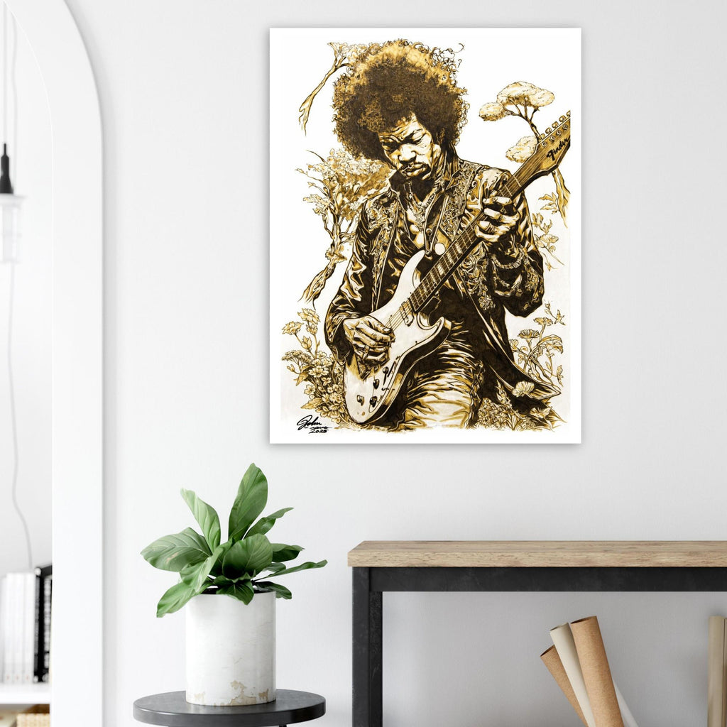 Jimi Hendrix Pyrography Fine Art Poster giclée print - Hand-Burned Unique Artwork