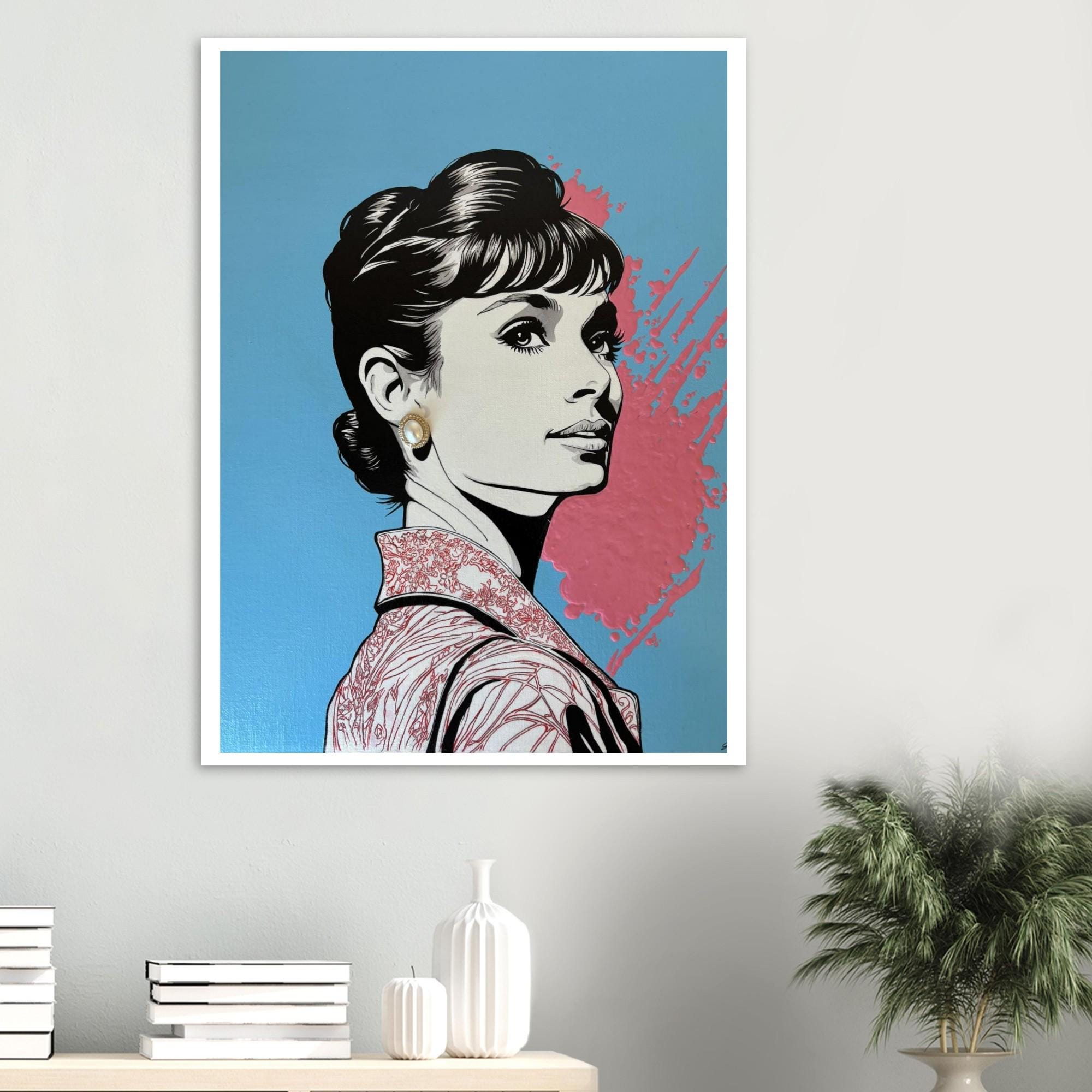 Hand Painted Audrey Hepburn Fine Art Print - Vibrant Giclée Print by Joshua Davis