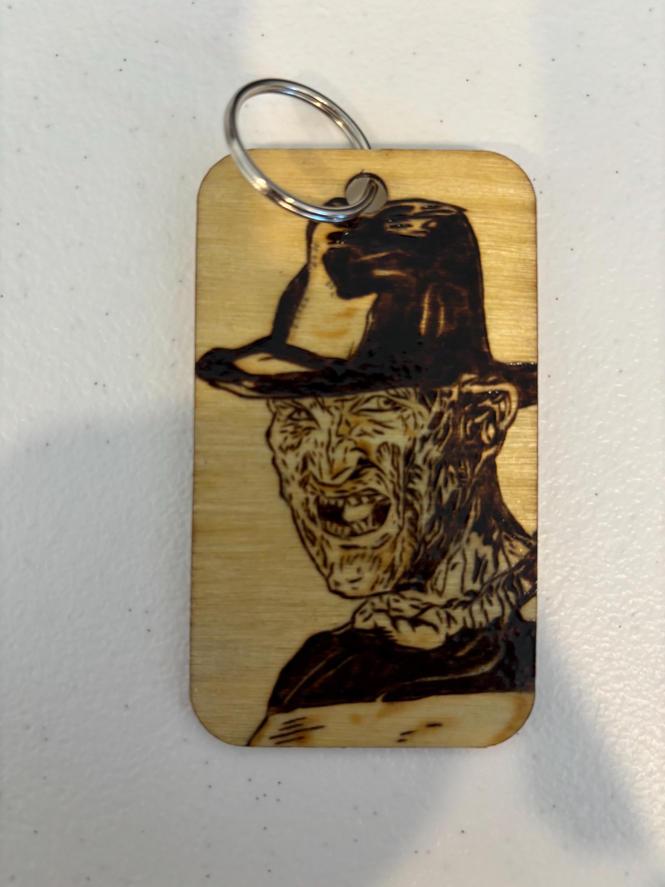 hand wood burned keychain, Freddy Krueger Nightmare on elm street