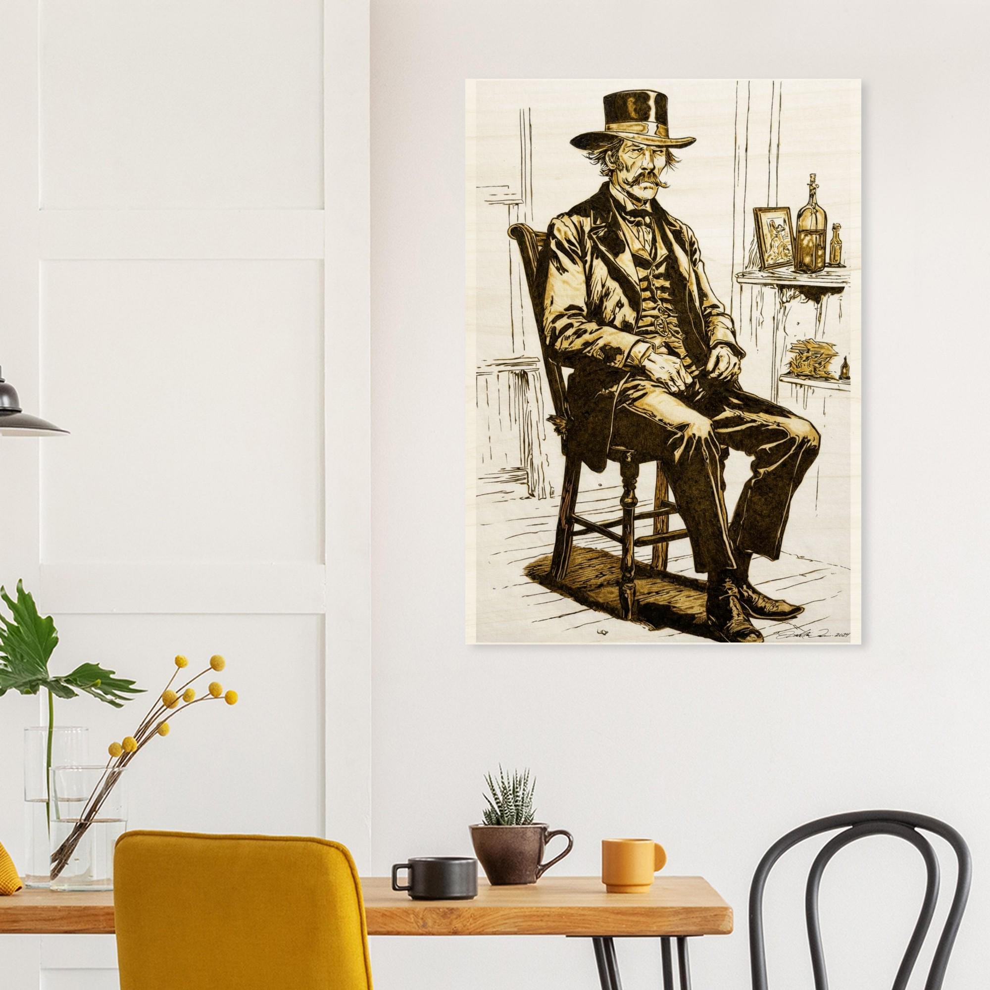 Wood Print -Wyatt Earp Portrait - Fine Art Print on Wood - By Artist Joshua Davis - Original Burned on Paper