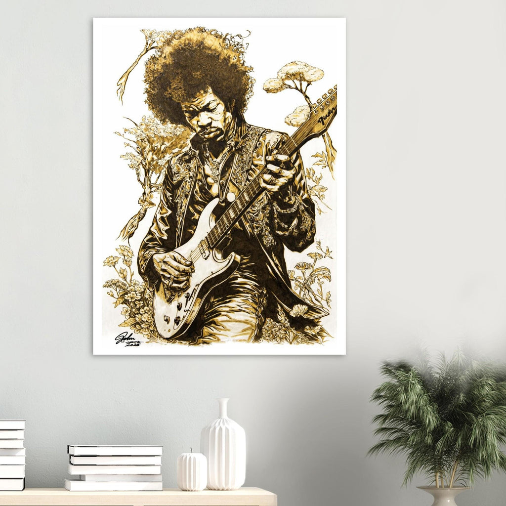 Jimi Hendrix Pyrography Fine Art Poster giclée print - Hand-Burned Unique Artwork